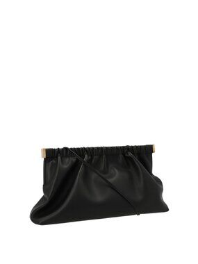 Nanushka The Bar Black Vegan Leather Ruched Clutch Shoulder Bag